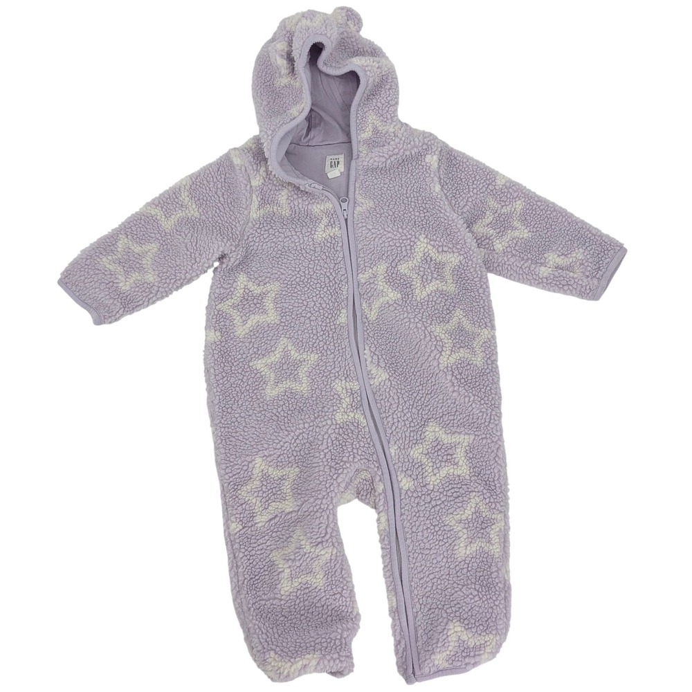 Baby Gap One Piece Romper Baby 12-18 Months Purple Star Sherpa Fleece Hooded